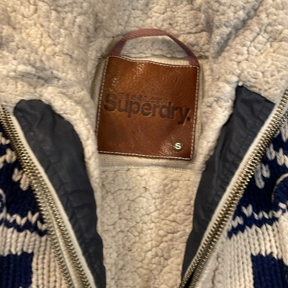 SUPERDRY Women’s Knitwear Wool Blend Chunky Sherpa Jacket Size Small - Picture 2 of 8
